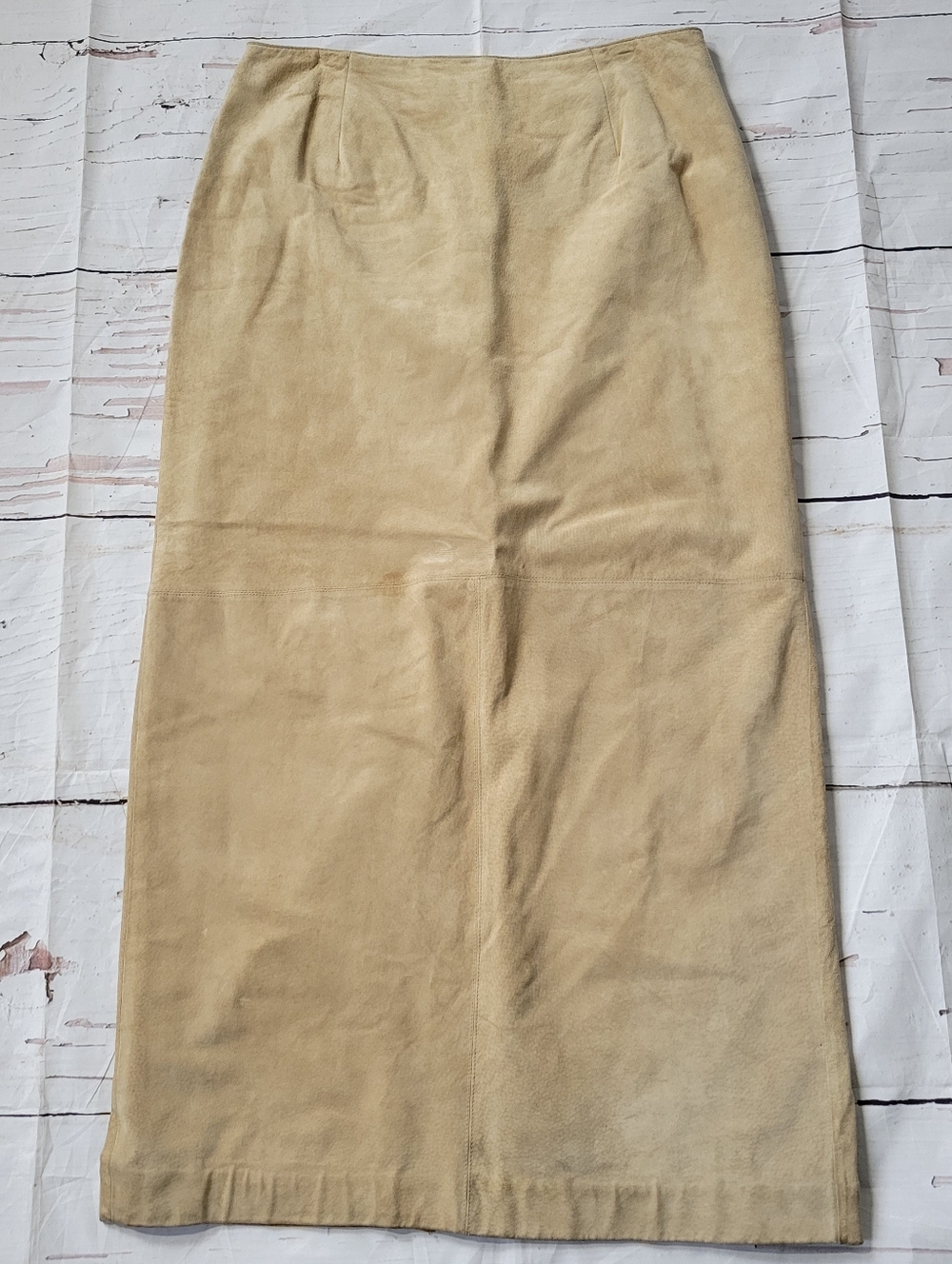 Vintage Lord & Taylor 100% Suede Leather Maxi Skirt Beige/Tan Fully Line Size 10 - Picture 3 of 9